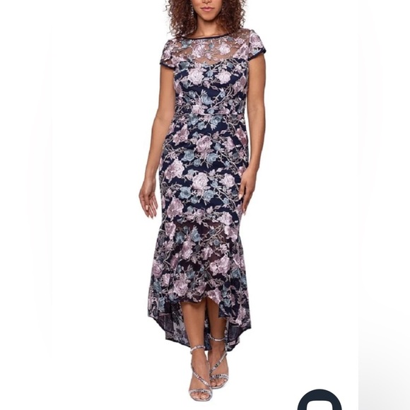 XSCAPE Floral Embroidered Sheath High Low Cocktail Dress Sz 10 NWT - Picture 1 of 12